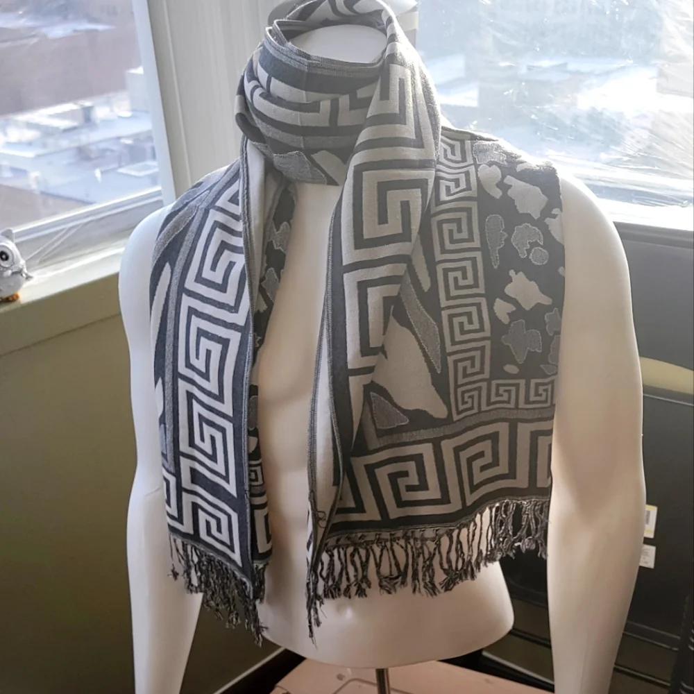 Greek key Pashmina Scarf Double faced NEW